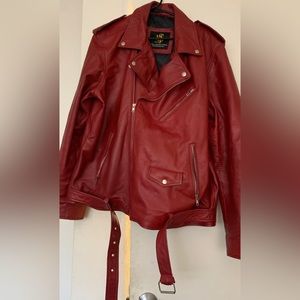 Men's Red Leather Moto Real Leather Lambskin Jacket. Made by MJD BRAND NEW TAGS